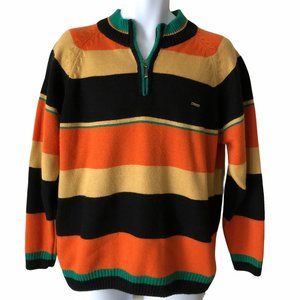 Cantabil Men's Quarter Zip Sport Striped Knit Swea